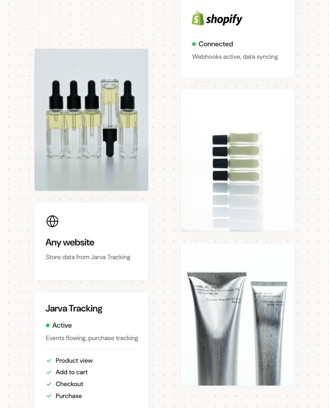 Store and Jarva Tracking connection cards among product photos