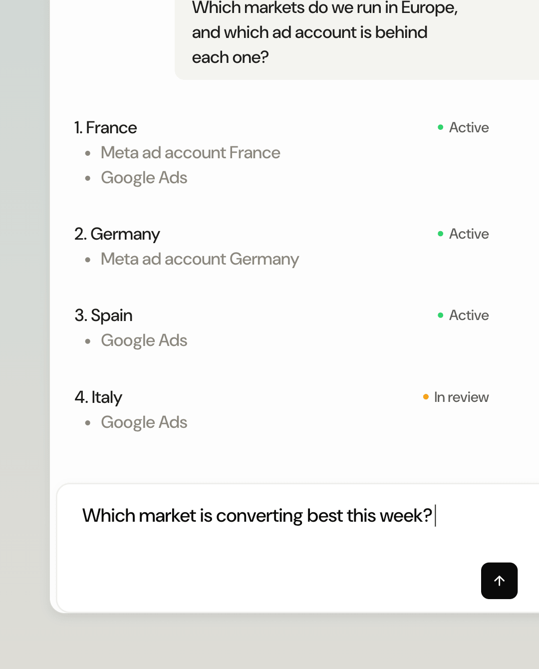 Markets in Europe, each ad account running on one system