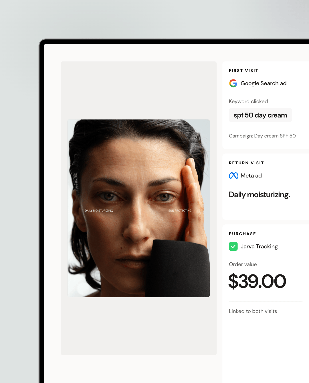 One purchase traced from a Google Search click to a later Meta ad